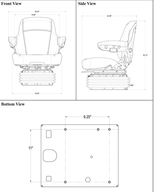 John Deere Motor Grader Replacement Seat & Air Suspension - Fits Various Models - Gray Cloth