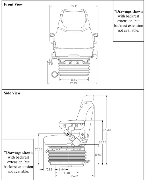 John Deere Tractor Replacement Seat & Air Suspension - Fits Various Models - Gray Cloth