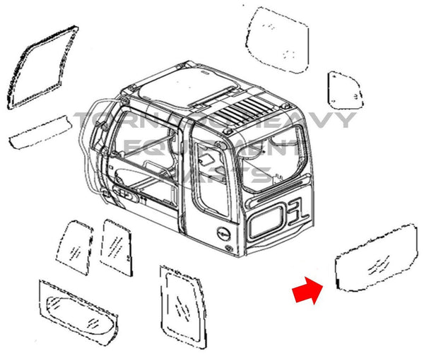 Caterpillar 1674142 Excavator Rear Window Cab Glass