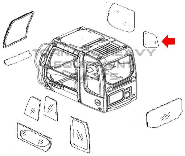 John Deere 4602570 Excavator RH Rear Window Cab Glass