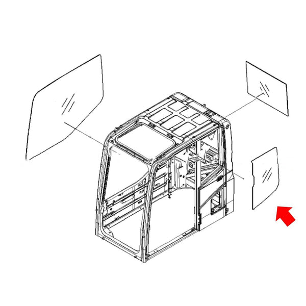 Komatsu 22B-54-28341 Excavator LH Rear Window Cab Glass