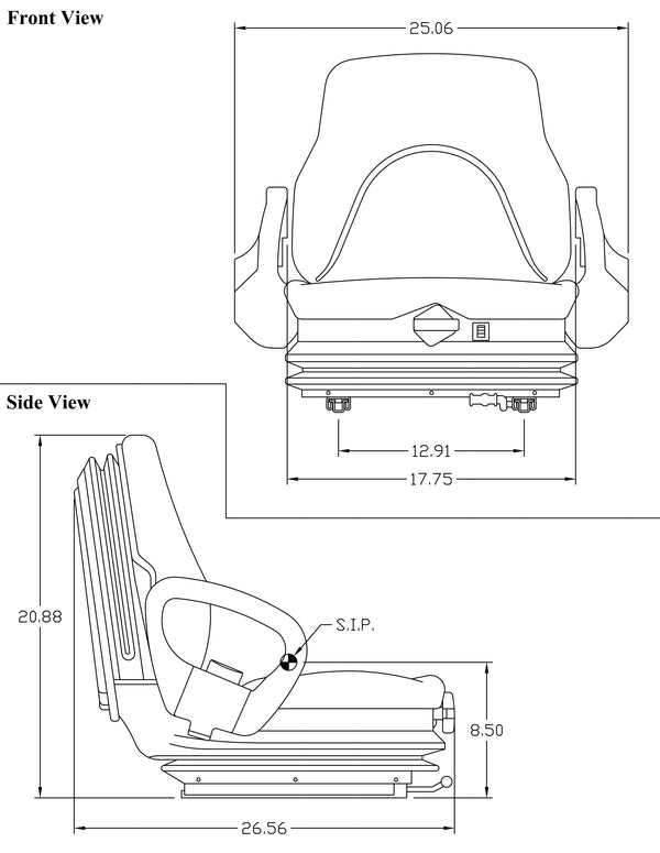 Mitsubishi Forklift Seat & Mechanical Suspension - Fits Various Models - Black Vinyl
