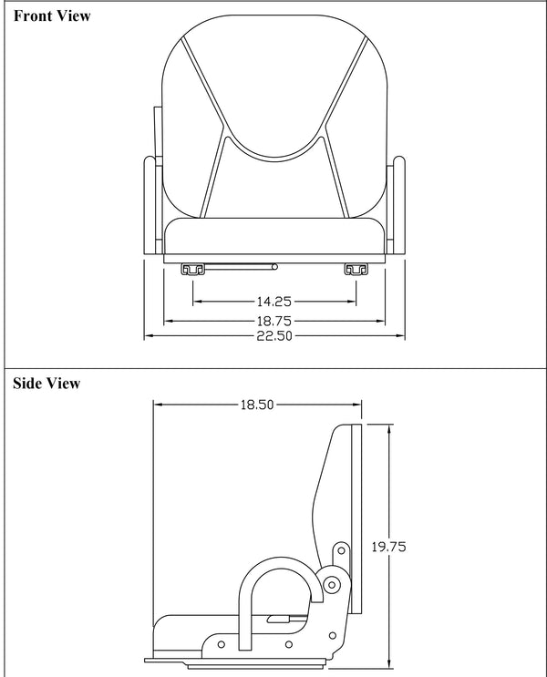 Daewoo Forklift Replacement Seat Assembly - Fits Various Models - Black Vinyl