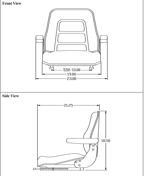 Doosan Forklift Replacement Seat Assembly - Fits Various Models - Black Vinyl