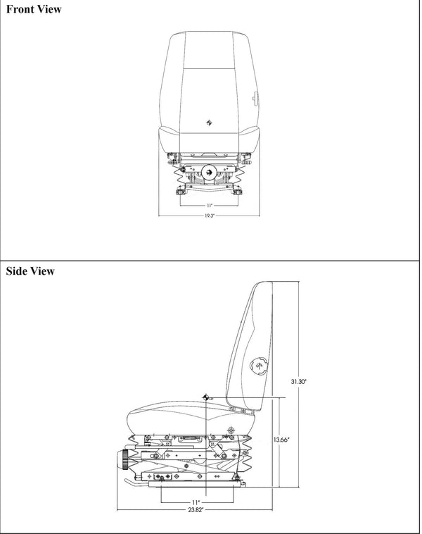 Hitachi Excavator Replacement Seat & Mechanical Suspension - Fits Various Models - Black Cloth