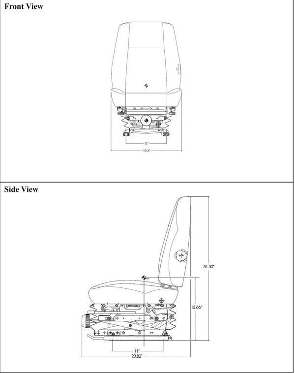 Hyundai Excavator Seat & Mechanical Suspension - Fits Various Models - Black Cloth