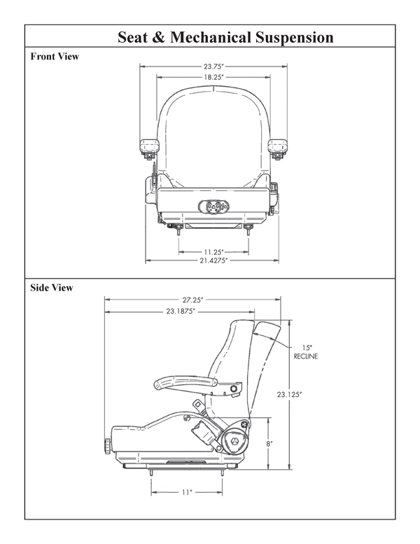 Genie GTH-1056 Telehandler Replacement Seat & Mechanical Suspension - Black Vinyl