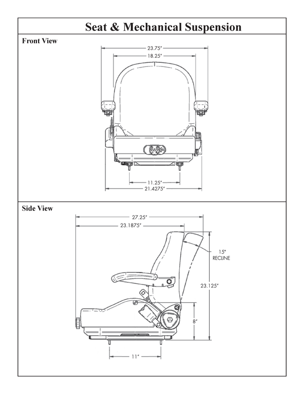 Hustler Lawn Mower Replacement Seat & Mechanical Suspension - Fits Various Models - Black Vinyl