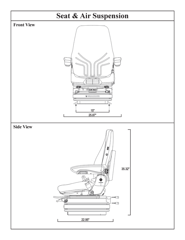 Terex Articulated Dump Truck Seat & Air Suspension - Fits Various Models - Black/Gray Cloth