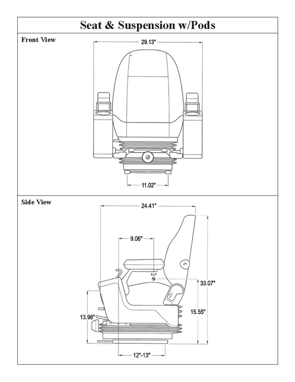 Multiple Application Seat & Mechanical Suspension w/Pods - Black/Gray Cloth