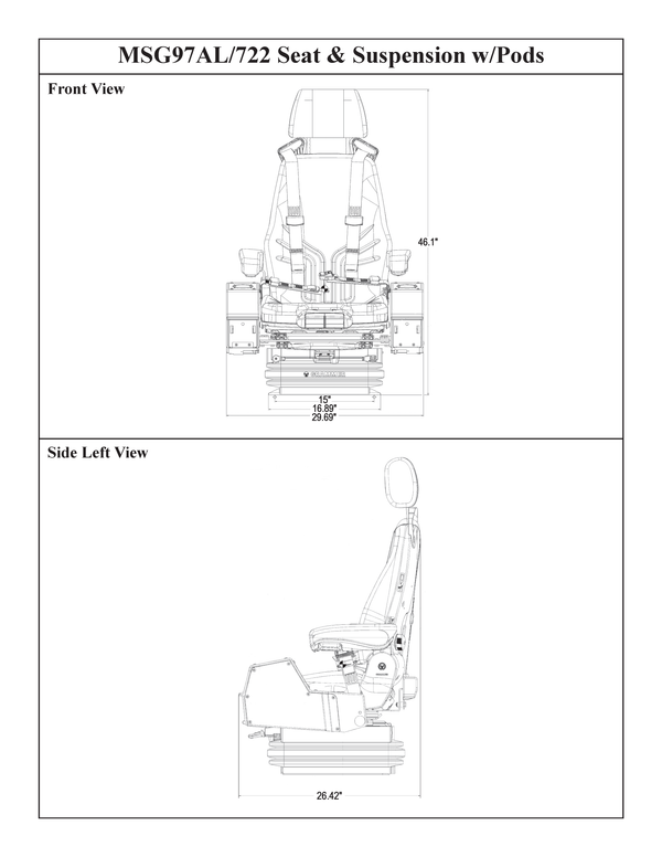 Multiple Application Seat & Air Suspension w/Pods - Black/Gray Cloth