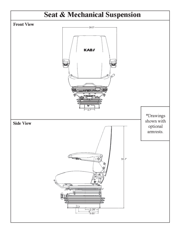 Caterpillar Vibratory Soil Compactor Replacement Seat & Mechanical Suspension - Fits Various Models - Gray Cloth