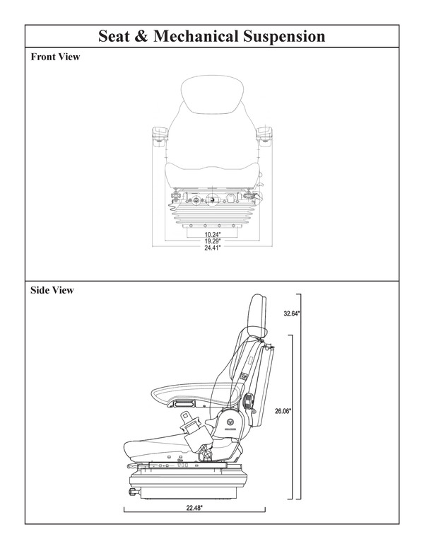 John Deere Wheel Loader Replacement Seat & Mechanical Suspension - Fits Various Models - Black/Gray Cloth