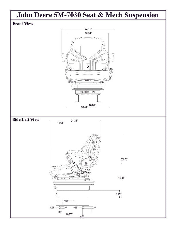 John Deere 5M Thru 7030 Series Tractor Replacement Seat & Mechanical Suspension Kit - Brown Cloth