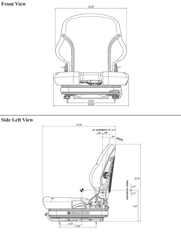 John Deere D & E Series Skid Steer Replacement Seat & Air Suspension - Gray Cloth