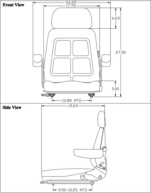 Allis Chalmers 7000 Series Tractor Replacement Seat & Air Suspension - Fits Various Models - Black Cloth