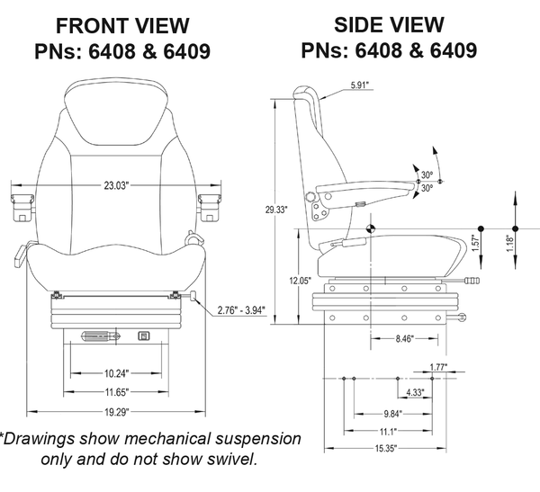 Case 90-94 Series Tractor Replacement Seat & Air Suspension - Fits Various Models - Black Cloth