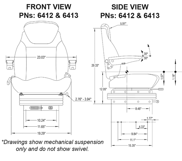 Case 870-2870 Sears Series Tractor Replacement Seat & Air Suspension - Fits Various Models - Black Cloth