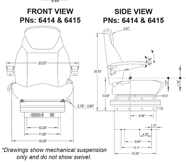 Case IH 71, 72 & 89 Series Magnum and Steiger 9200/9300 Series Tractor Replacement Seat & Air Suspension - Fits Various Models - Gray Cloth