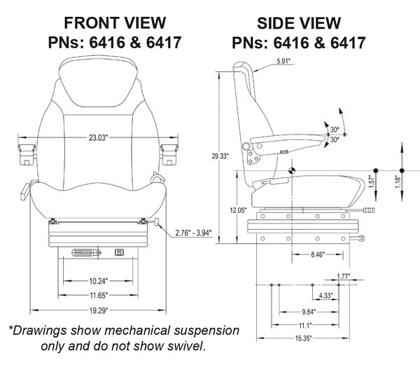 Case IH 5100-5200 Series Maxxum Tractor Replacement Seat & Air Suspension - Fits Various Models - Gray Cloth