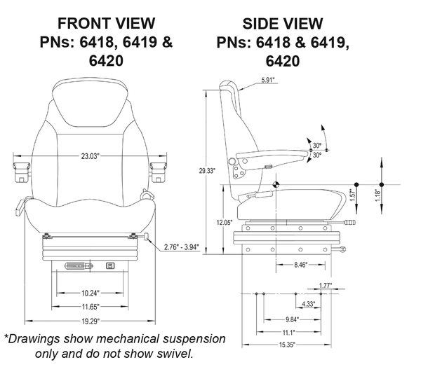 International Harvester 86-88 Series Tractor Replacement Seat & Air Suspension - Fits Various Models - Black Cloth