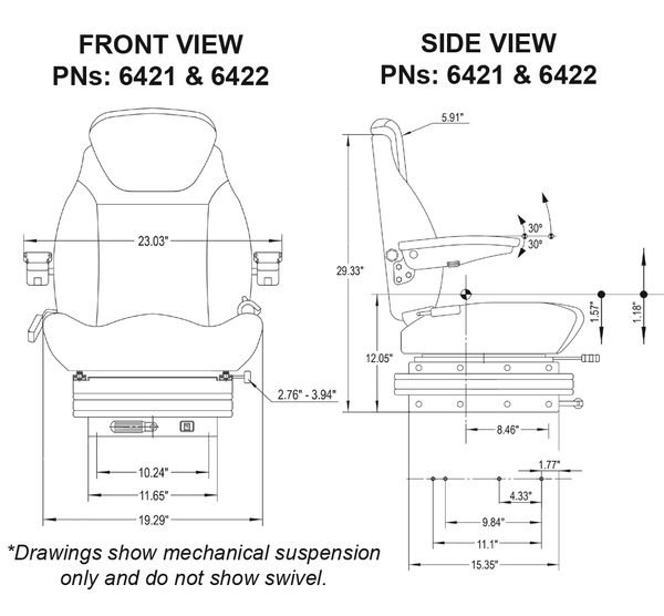 International Harvester Open Floor Series Tractor Replacement Seat & Mechanical Suspension - Fits Various Models - Black Vinyl