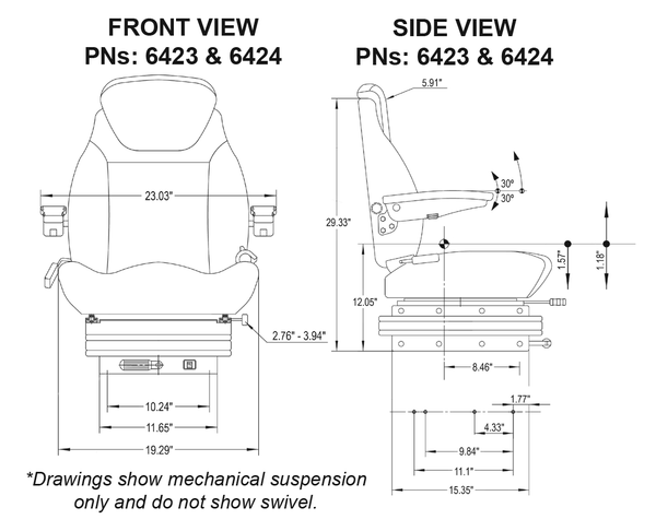 Case IH 9100/Steiger Series Replacement Tractor Seat & Air Suspension - Fits Various Models - Black Cloth