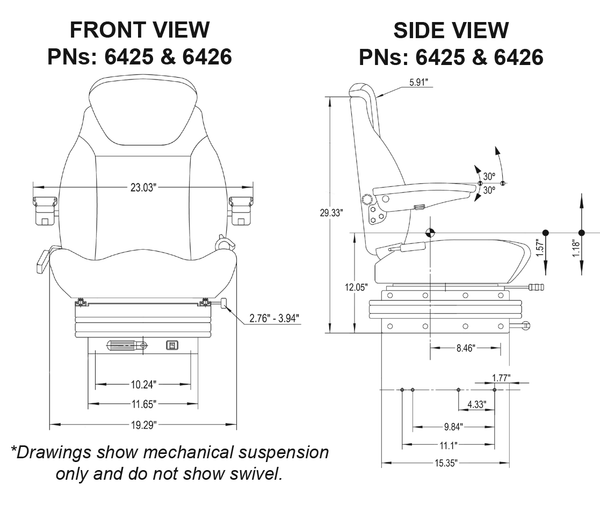 Ford/New Holland 70 Genesis Row Crop or 80 4WD Series Tractor Replacement Seat & Air Suspension - Fits Various Models - Gray Cloth