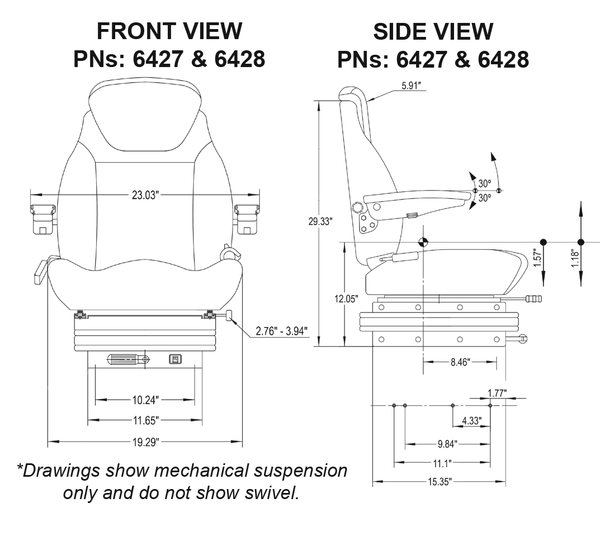 Ford/New Holland 7410-TW Series Tractor Replacement Seat & Air Suspension - Fits Various Models - Gray Cloth