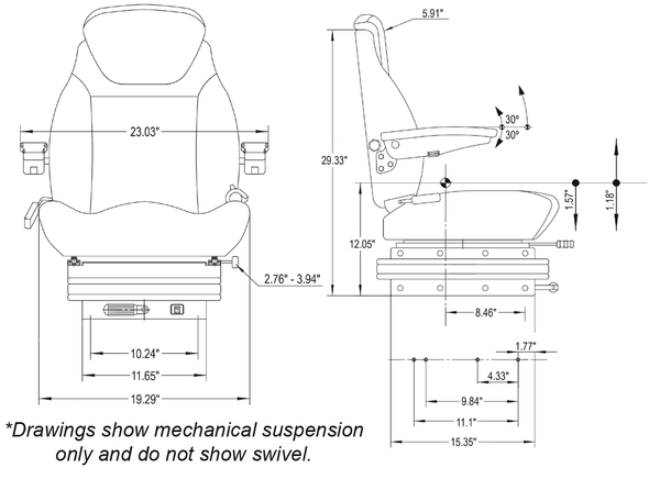 Allis Chalmers 8000 Series Tractor Replacement Seat & Mechanical Suspension - Fits Various Models - Black Cloth