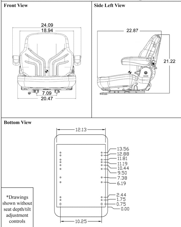 Case IH Tractor Replacement Seat & Air Suspension - Fits Various Models - Black/Gray Cloth