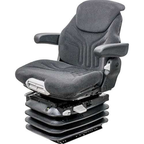 White Tractor Replacement Seat & Air Suspension - Fits Various Models - Black/Gray Cloth