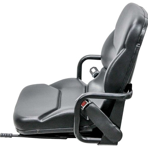 Caterpillar Forklift Replacement Bucket Seat with Hip Restraints & Slides - Fits Various Models - Black Vinyl