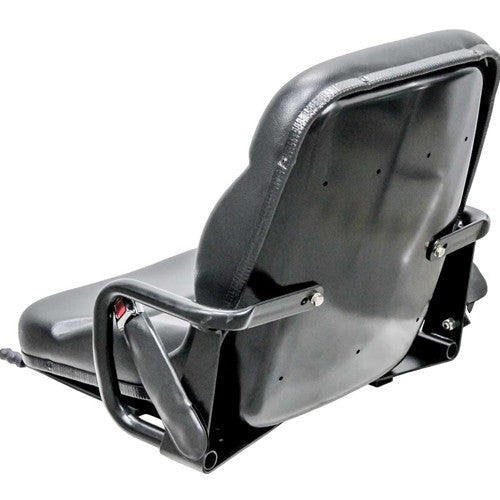 Caterpillar Forklift Replacement Bucket Seat with Hip Restraints & Slides - Fits Various Models - Black Vinyl