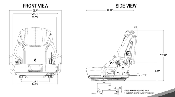 Unicarrier BXC-Platinum II Series Forklift Replacement Seat & Mechanical Suspension - Fits Various Models - Black Vinyl