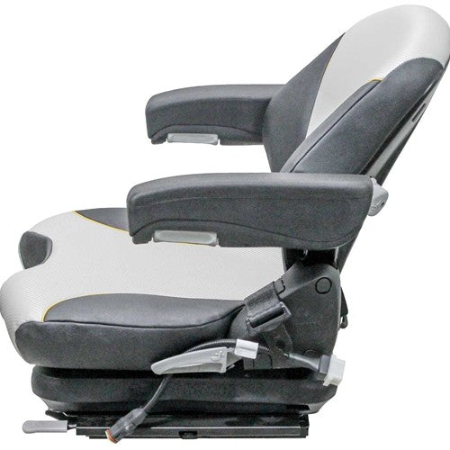 Hustler Zero-Turn Lawn Mower Replacement Seat & Mechanical Suspension - Fits Various Models - Black/Silver Vinyl