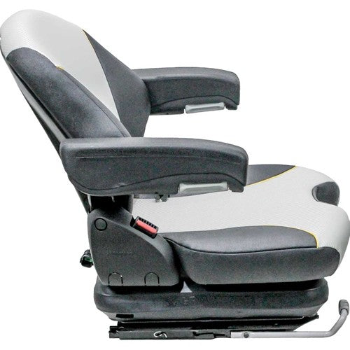 Hustler Zero-Turn Lawn Mower Replacement Seat & Mechanical Suspension - Fits Various Models - Black/Silver Vinyl