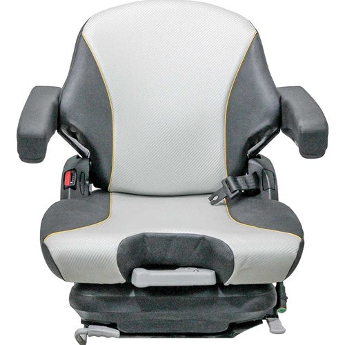 Hustler Zero-Turn Lawn Mower Replacement Seat & Mechanical Suspension - Fits Various Models - Black/Silver Vinyl