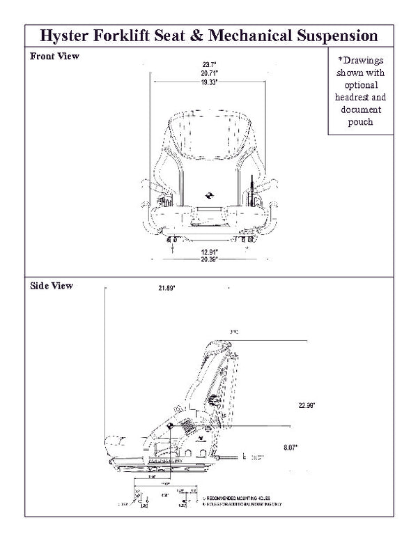 Hyster E-H-J-P-S Series Forklift Replacement Seat & Mechanical Suspension - Fits Various Models - Black Vinyl