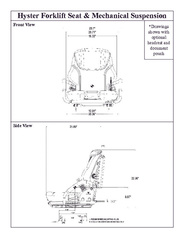 Hyster E-H-J-P-S Series Forklift Seat & Mechanical Suspension - Fits Various Models - Black Vinyl