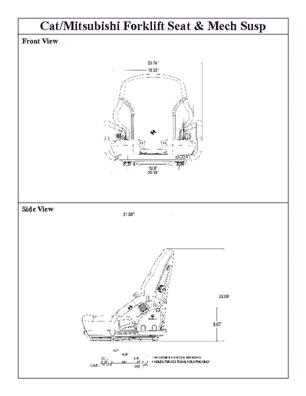 Caterpillar DP-2EPC Series Forklift Replacement Seat & Mechanical Suspension - Fits Various Models - Black Vinyl