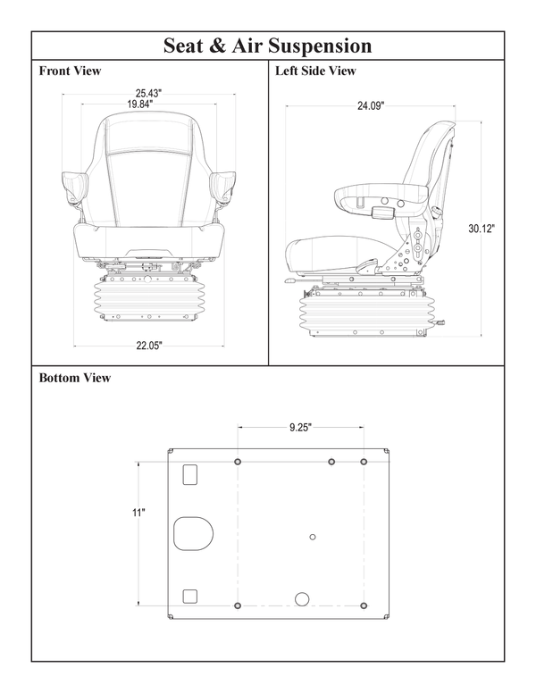 John Deere Motor Grader Replacement Seat & Air Suspension - Fits Various Models - Gray Cloth