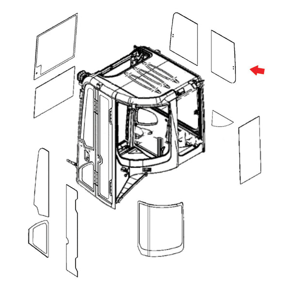 Hitach 4635160 Zaxis Series Excavator RH Rear Slider Window Cab Glass