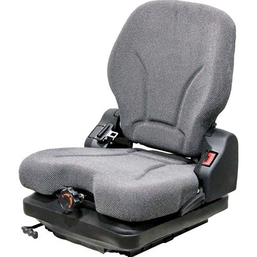 Caterpillar Excavator Replacement Seat & Mechanical Suspension - Fits Various Models - Black/Gray Cloth