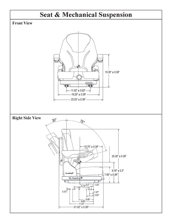 Walker Lawn Mower Replacement Seat & Mechanical Suspension - Fits Various Models - Black/Gray Cloth