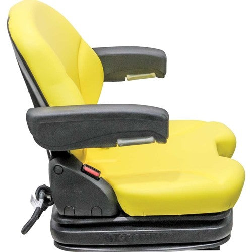 John Deere Skid Steer Seat w/Armrests & Air Suspension - Fits Various Models - Yellow Vinyl