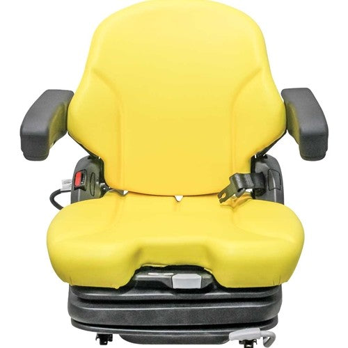 John Deere Skid Steer Seat w/Armrests & Air Suspension - Fits Various Models - Yellow Vinyl