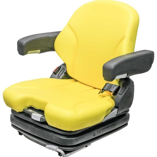 John Deere Lawn Mower Seat w/Armrests & Air Suspension - Fits Various Models - Yellow Vinyl