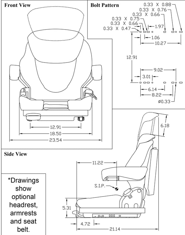 New Holland MC22 Lawn Mower Seat w/Armrests & Air Suspension - Yellow Vinyl