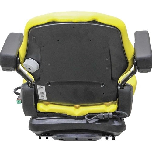 John Deere Skid Steer Seat w/Armrests & Mechanical Suspension - Fits Various Models - Yellow Vinyl